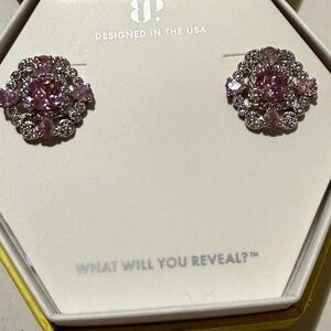 Pink and Silver Floral Stud Earrings